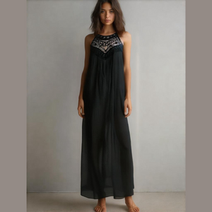 Sleeveless Long Dress Boho Halter Maxi Dresses Casual Loose Sundress with Pocket